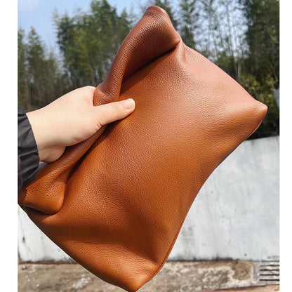 100% genuine leather Cowhide Handbag High Quality Leather Women's Foldable Designer Handbag Simple Magnet Handle Bags