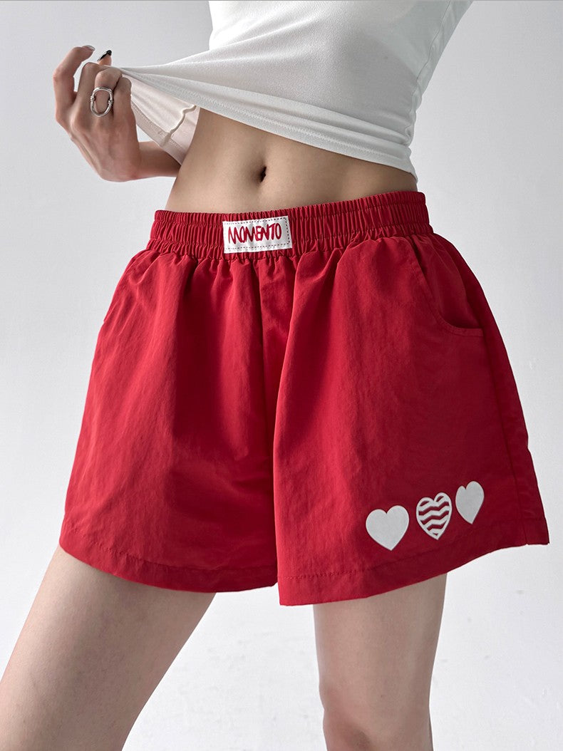 American Sle Spicy Girl ort Pants Women's Summer New Embroidered Heart Sport Yoga Slimming Tee-Quarter Length Hot Pants
