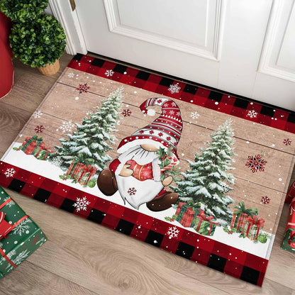 VIKAMA Christmas Gnome Doormat Winter Dwarf Front Door Mat Non-Slip Washable Entryway Rug Holiday Home Decor