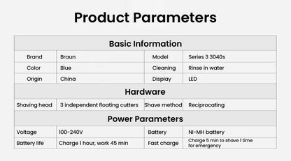 Braun Electric Shaver 3 Series ProSkin 3040S 3010S Reciprocating Shaver For Men Shaving Machine With Trimmer 100-240v