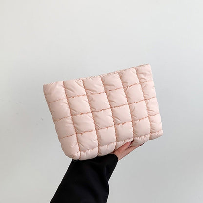 Fashion Puffy Quilted Padded Makeup Bag Zipper Storage Bag Cotton Clutch Bag Handbag Solid Color Cosmetic Bag Beauty Case