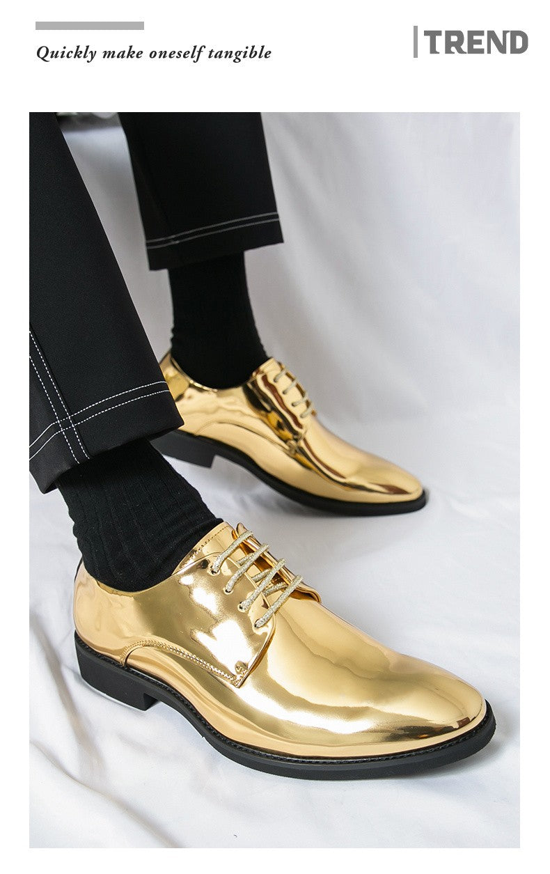 Golden Glossy Leather Shoes Man Formal Shoes Plus Size 38-50 Pointed Toe Men's Dress Shoes Comfortable Flat Party Shoes For Man