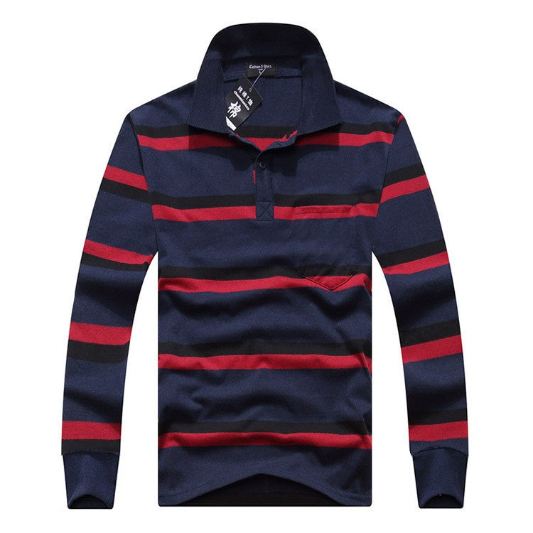 Cotton Polos Men Long Sleeve Mens Polo Shirt Spring Autumn Striped Male Polo Dress Classic Business 2018 Father Gift Drop Ship