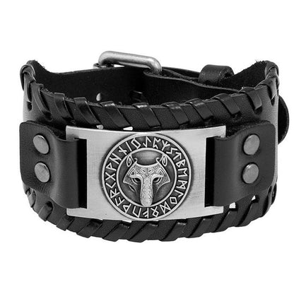 Acessórios de joias de runa viking HNSP pulseira de couro para homens tamanho ajustável