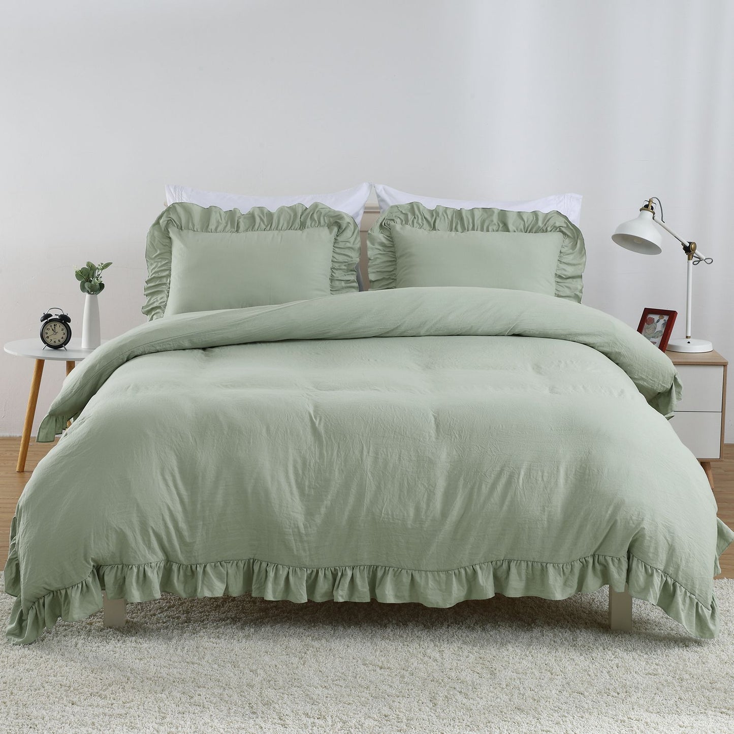 104"x90" Lotus Leaf Edge Bedding Duvet Cover Set Large Double Bed Bedroom Soft Washed Polyester 1 Duvet Cover + 2 Pillowcases