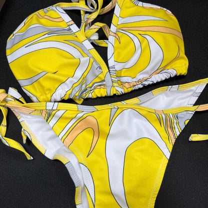 Luxury Design Women's Sexy Small Chest Push-up Kini Set Swimsuit Brand Beach Swimsuit Print Belly-covering Slimming Swimsuit