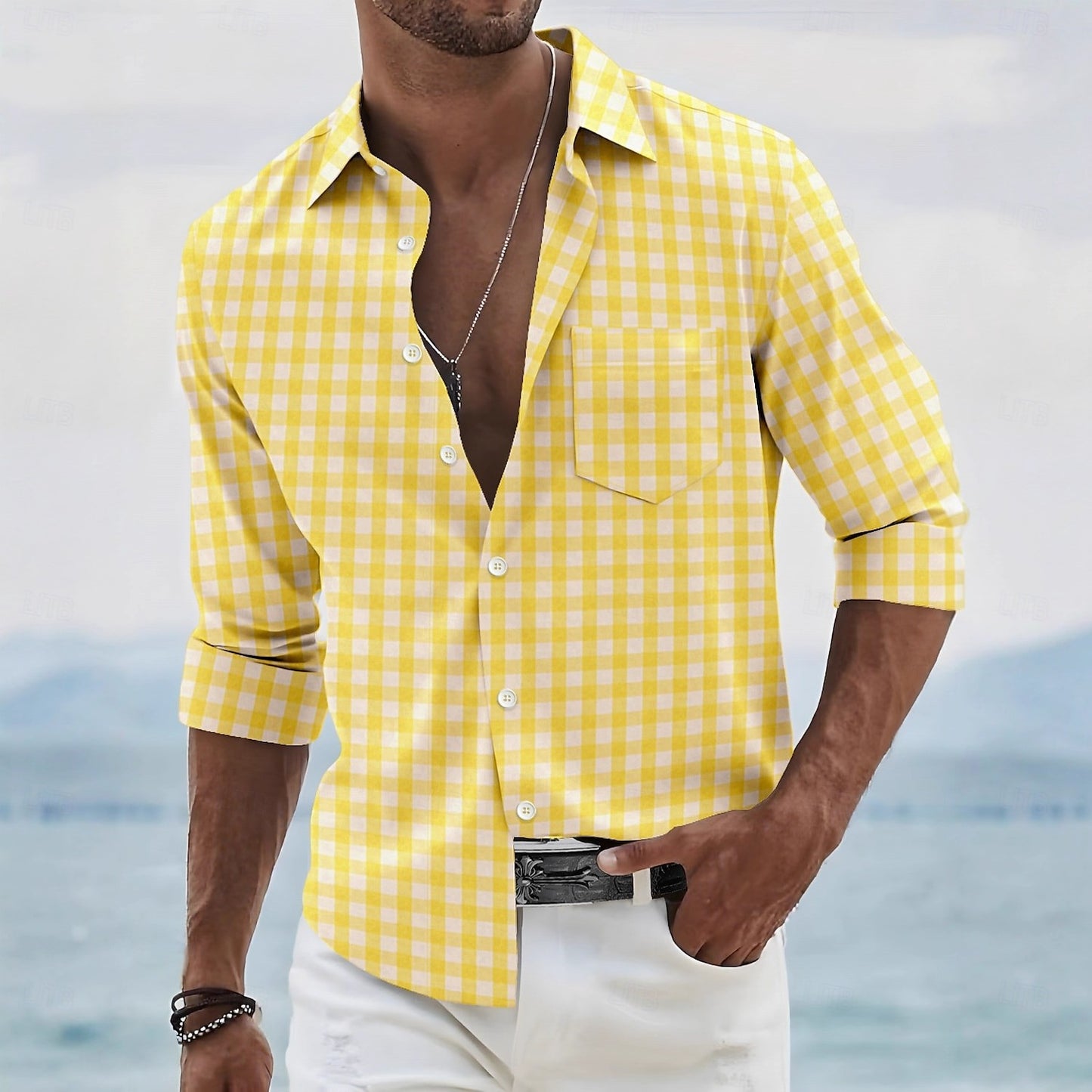 Men's red plaid shirt formal shirt long sleeve fashion casual vacation summer spring and autumn lapel 3d printing shirt