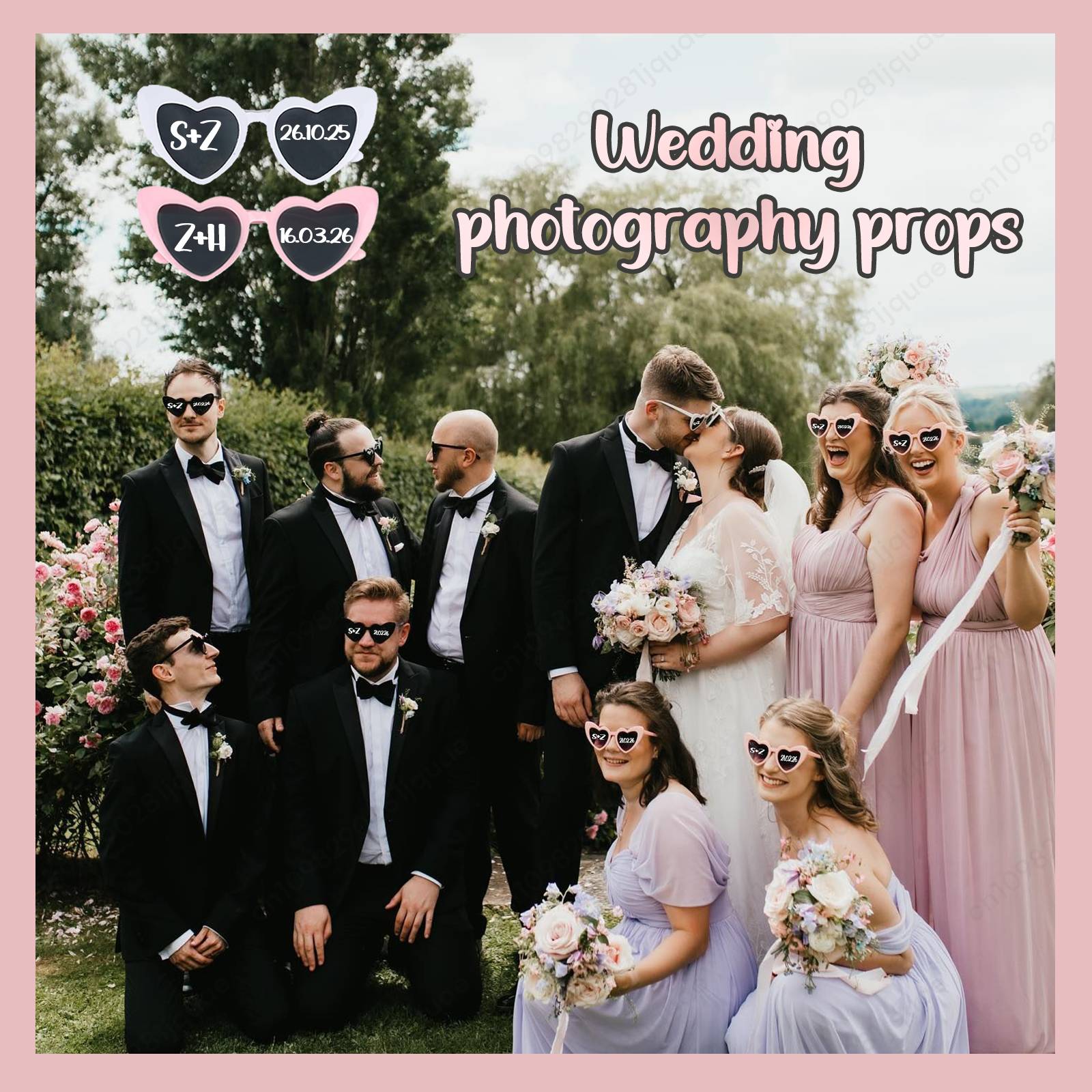 12-120Pcs Custom Wedding Sunglasses Personalised Heart Shaped Sunglasses Wedding Party Favors for Guest Date Initials Custom