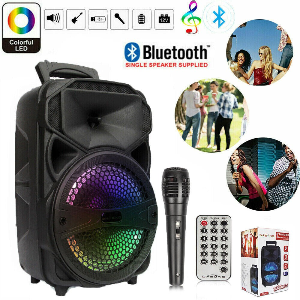 Alto-falante Bluetooth Sem Fio Portátil 1000W Grande LED Estéreo Tailgate FM Festa Karaokê Subwoofer com Microfone e Controle Remoto
