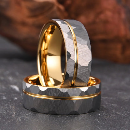 Anel de tungstênio martelado 8MM alianças de casamento masculinas anillos bague homme pareja de compromiso joias de moda anéis de noivado