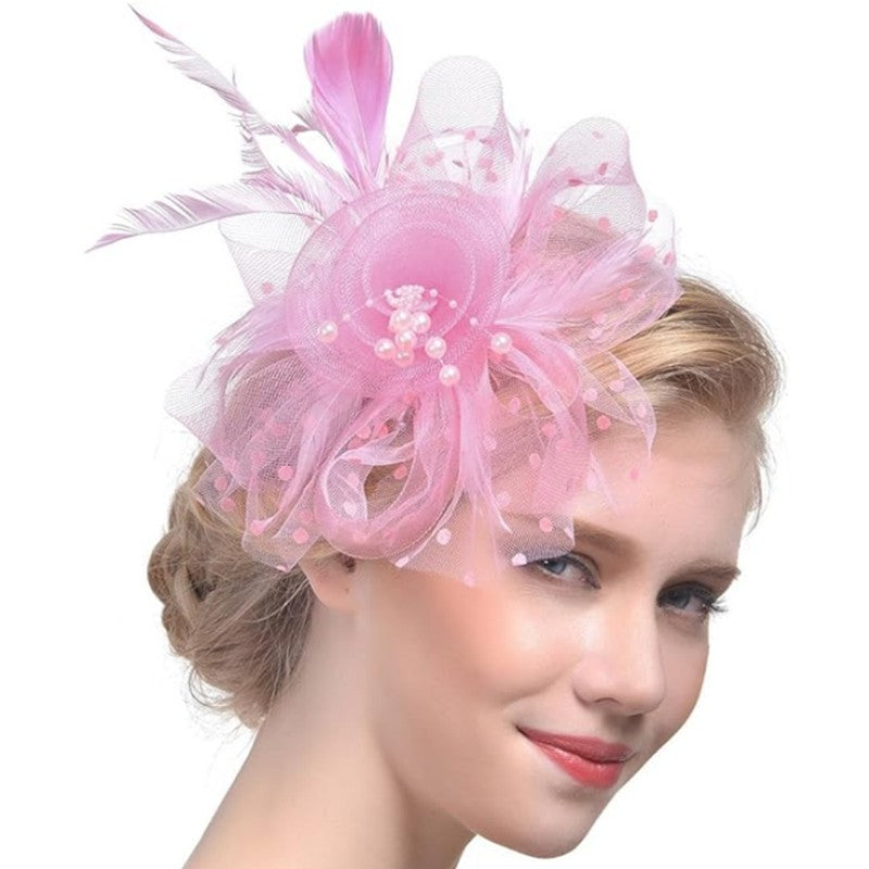 New 12 Color Net and Feather Fascinator Hat Headband Alice Headband Clip Mesh Flower Wedding Cocktail Hair Accessories Tea Party