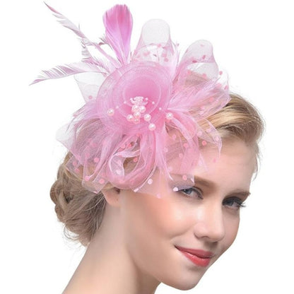 New 12 Color Net and Feather Fascinator Hat Headband Alice Headband Clip Mesh Flower Wedding Cocktail Hair Accessories Tea Party