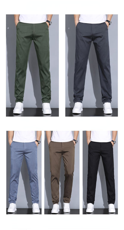 2024 Summer Thin Men Straight Casual Men's Pants Slim Stretch Elastic Waist Male Trousers Solid Color Brand Clothing Coffee