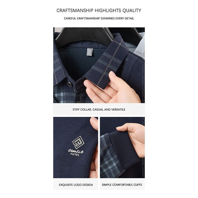 TFETTERS Business Men Polo Shirt 2025 Fashion Casual Slim Long Sleeve T Shirt Men Pullover Printed Plaid Shirts for Man Clothing