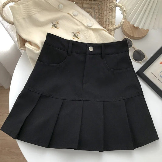 Y2K Vintage High Waist Pleated Skirt Women College Style Uniforms Safety Pants M