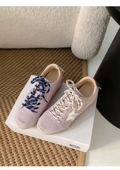 6cm de Elevação Interna Cadarços de Pato Mandarim Estrela Sapatos Sujos Femininos Vintage Sola Grossa Versátil Tênis Casual