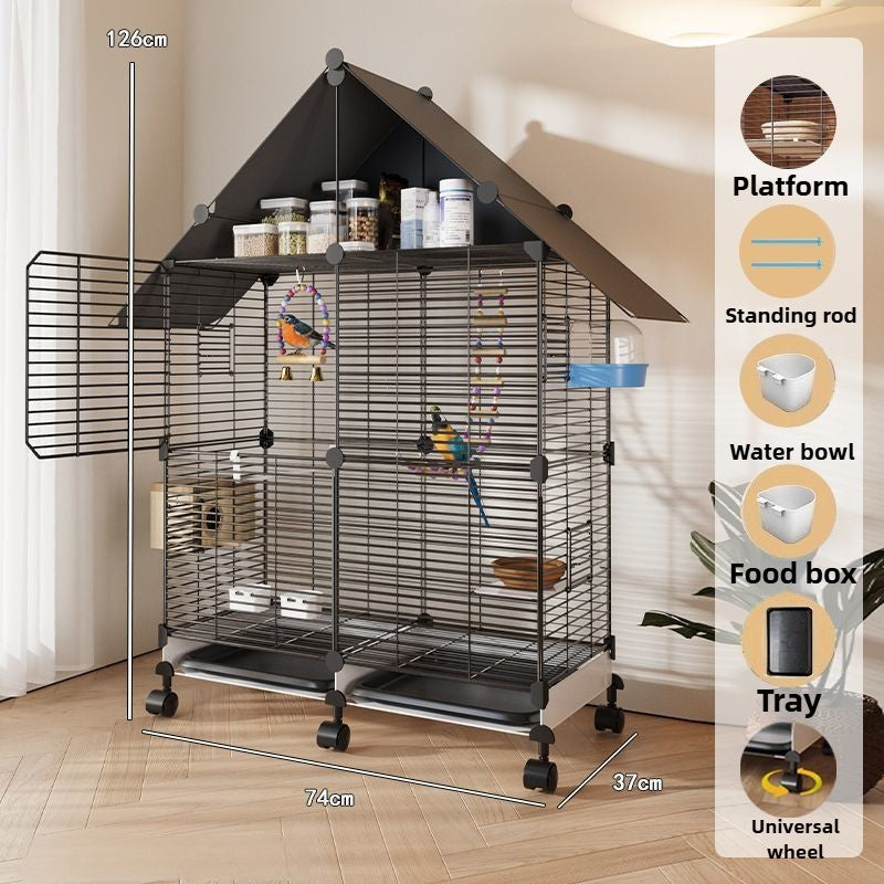Gaiola Grande para Papagaios Exclusiva para Criação de Pássaros Gaiola de Luxo para Periquitos com Teto de Armazenamento Horizontal Multifuncional com Fio