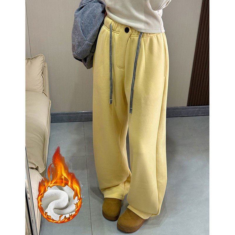 Winter Women Streetwear Baggy Fleece Pants Lady High Waist Snow Warm Plush Trousers Girls Slim Fit Daily Thermal Pants