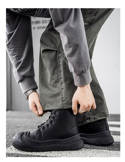 Large-size Autumn High-top Versatile Black Shoes, Men's Outdoor Anti-slip and Wear-resistant Casual Leather Boots