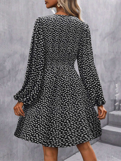 Dresses 2025 Woman Clothing V Neck Lantern Sleeve Wrap Mini Dress Ruched Waist Flowy Hem Elegant for Autumn and Party Styles ?