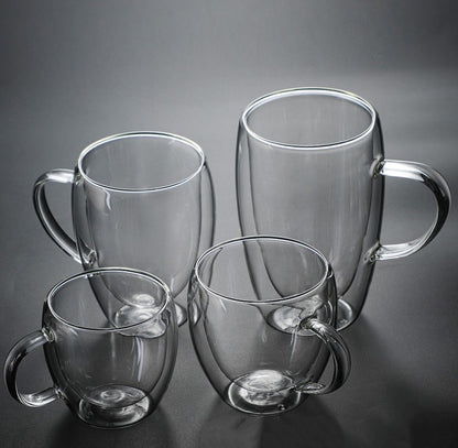 Caneca transparente de parede dupla 2-6 peças Copo de café e leite de vidro borossilicato alto resistente ao calor para casa e escritório