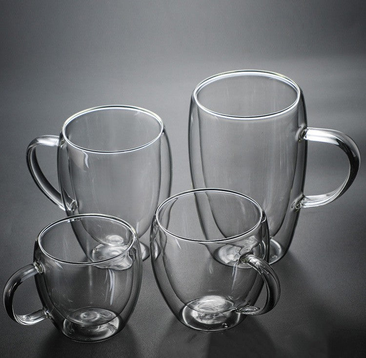 Caneca transparente de parede dupla 2-6 peças Copo de café e leite de vidro borossilicato alto resistente ao calor para casa e escritório