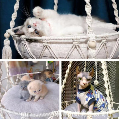 Rede para Animais de Estimação de Inverno Balanço para Gatos Cesta Suspensa de Corda de Algodão Feita à Mão para Gatos Toca Suspensa Interna para Gatinhos Ninho Pendente Suprimentos para Animais de Estimação