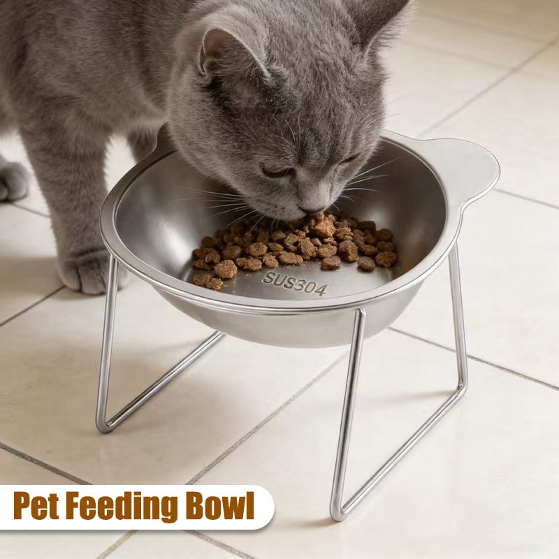 Tigelas Elevadas Estáveis para Gatos, Tigelas Elevadas para Cães com Proteção de Pescoço a 15°, Tigela de Comida para Gatos Inquebrável de Aço Inoxidável 304 para Filhotes e Gatos