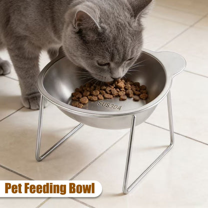 Tigelas Elevadas Estáveis para Gatos, Tigelas Elevadas para Cães com Proteção de Pescoço a 15°, Tigela de Comida para Gatos Inquebrável de Aço Inoxidável 304 para Filhotes e Gatos