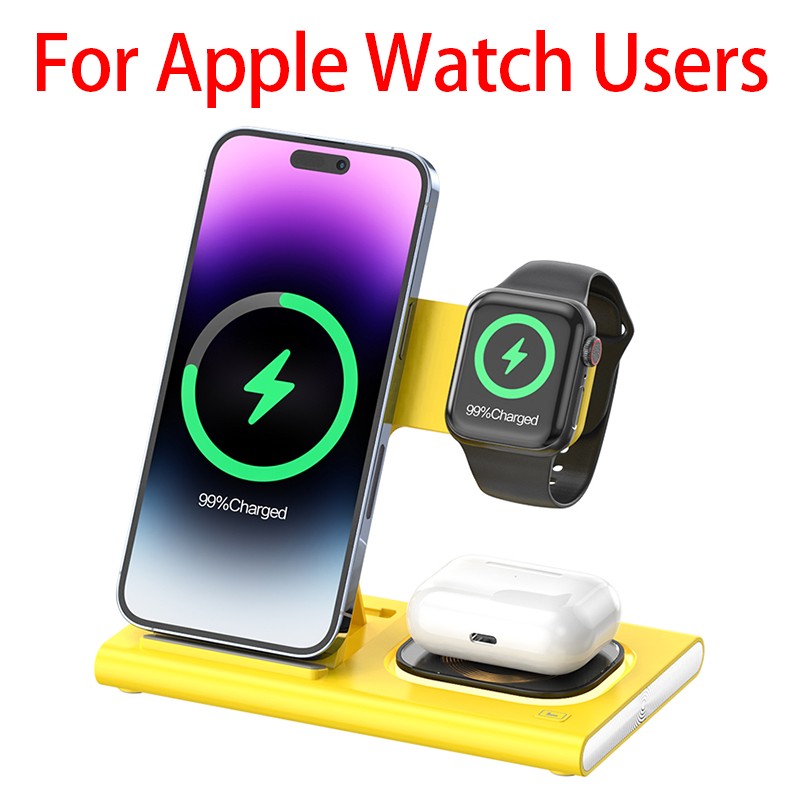 Carregador Sem Fio Dobrável 3 Em 1 De 300W Suporte Pad Estação De Carregamento Rápido De Mesa Para iPhone 16 15 14 13 Samsung Apple Watch Airpods