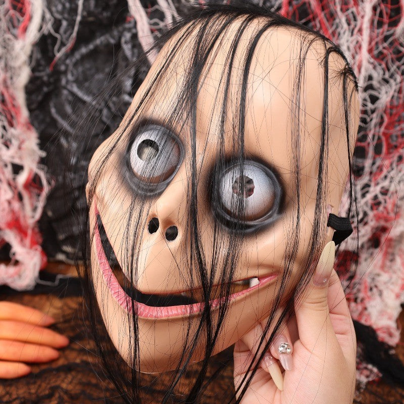Funny Scary Halloween Mask Exaggerated Monster Face Mask Long Hair Spooky Cosplay Costume Accessory for Adults Party Deco Gift