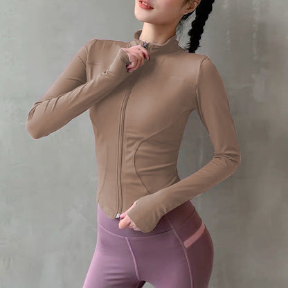 Women Zip Fitness Yoga Shirt Long Sleeve Sports Jacket Gym Pilates Slim Fit Top Cycling Running Coat Workout Clothes Activewear