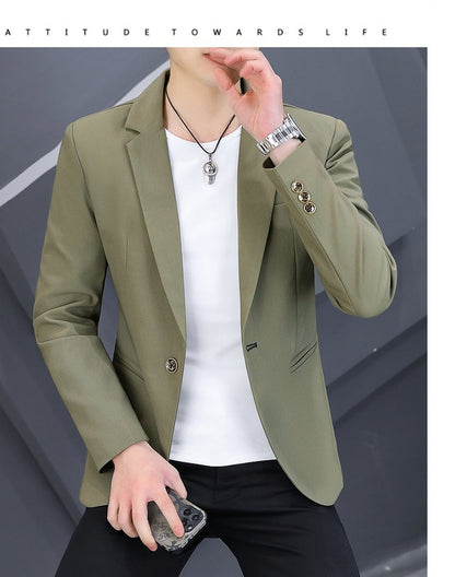 High-quality, fashionable, stylish, versatile and trendy business casual suit men's solid color fitted top