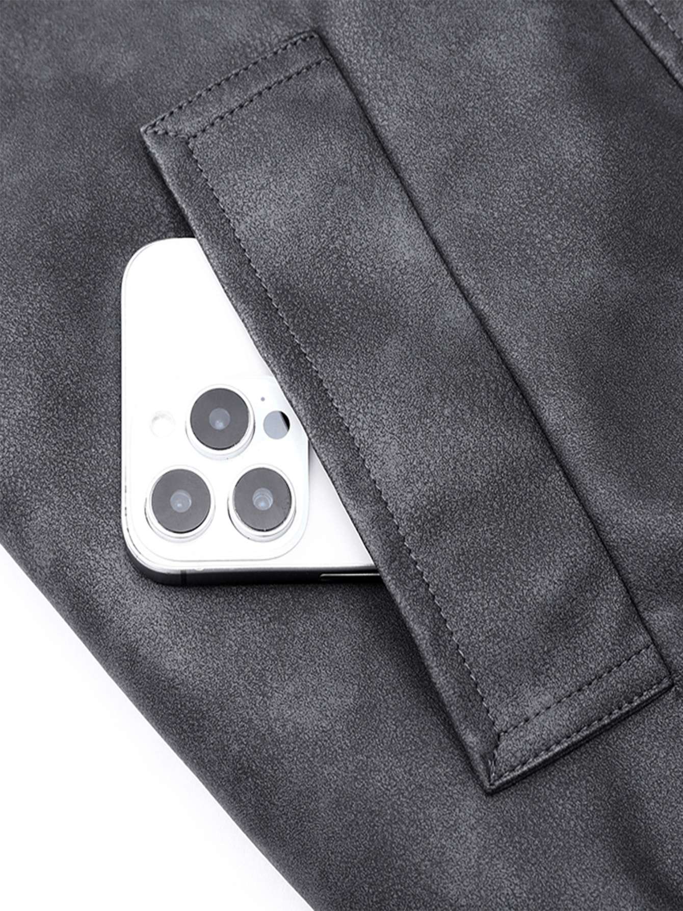 Plus Size Men's Casual Loose Fit Turndown Collar Motorcycle PU Leather Jacket, Suitable For Autumn, Zipper Front