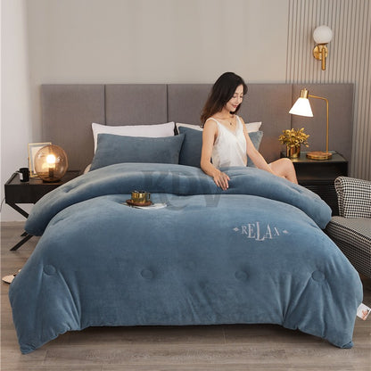Double Sided Milk Velvet Winter Comforter Thickened Warm Double Layer Flannel King Size Quilts for Bed Solid Soft Plush Duvets