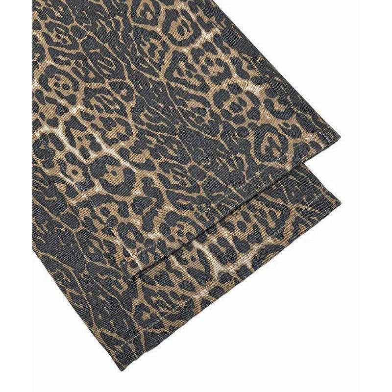 Female Retro Designer Straight Leg Jeans Pants Lady Fashion High Waist Denim Pants Women Leopard Print Baggy Trousers