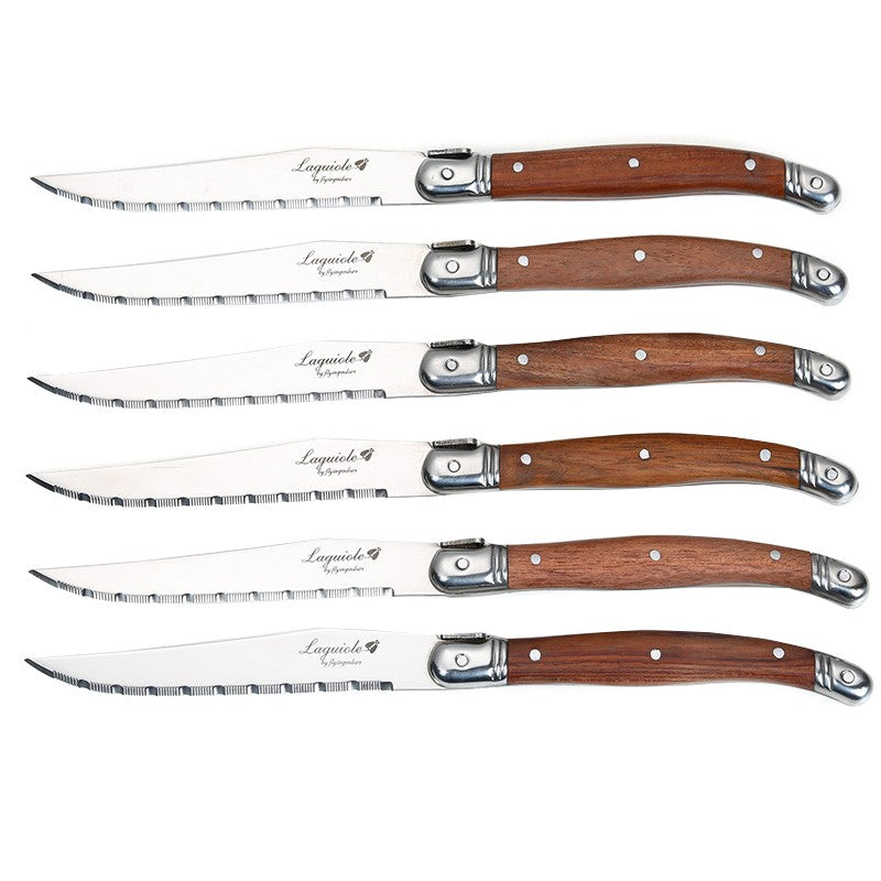 6-7pcs 9inch Stainless steel Laguiole Steak Knives Wooden Table Dinner Knifes Wood handle Japanese Cutlery  Korean Dinnerware