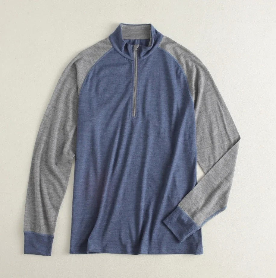 Men's 100% Merino Wool Base Layer Top 1/2 Zip Long Sleeve T Shirts Thermal Underwear Hiking Breathable Wicking Moisture 210GSM
