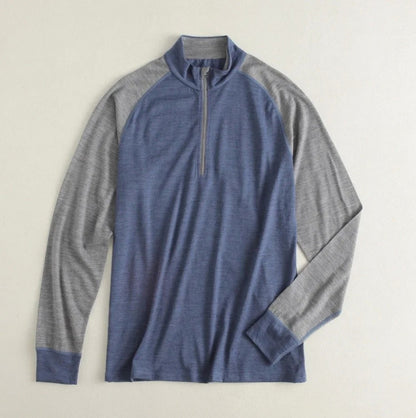 Men's 100% Merino Wool Base Layer Top 1/2 Zip Long Sleeve T Shirts Thermal Underwear Hiking Breathable Wicking Moisture 210GSM