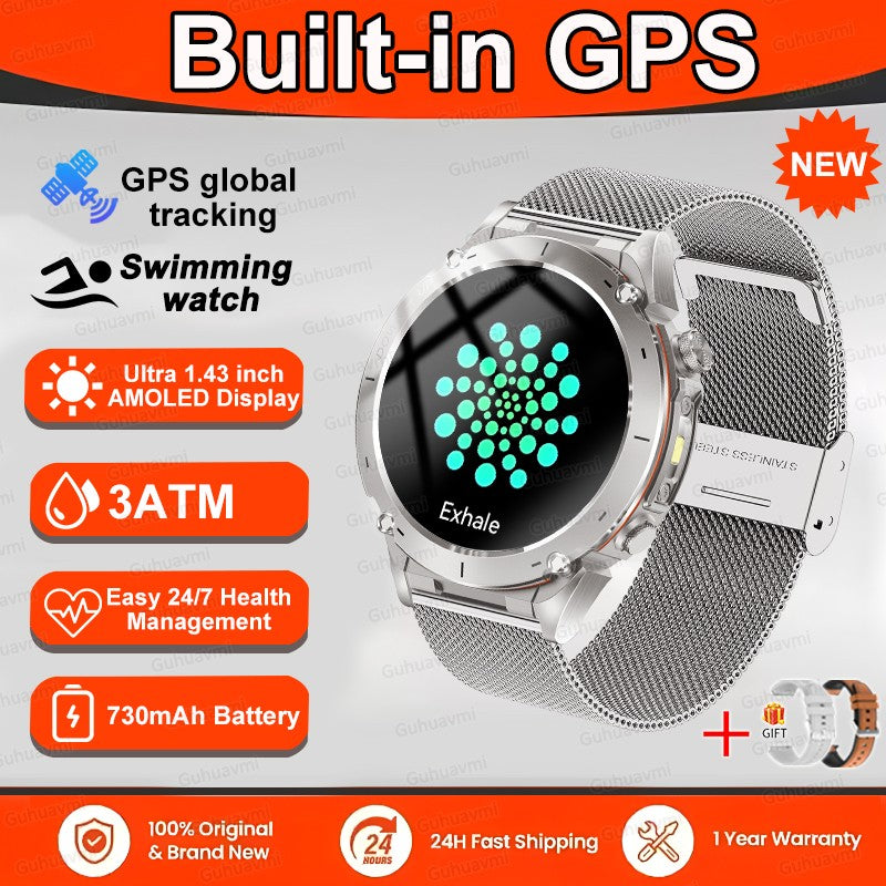Novo T-Rex 3 GPS Smart Watch AMOLED de 1,43" à prova d'água 10ATM GNSS de banda dupla integrado Bússola Militar Esportivo Smartwatch Pulseira Masculina