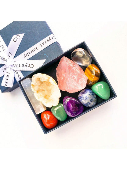 1box Natural Crystal Chakra Set - Amethyst Cluster Agate Cave Selenite Gift Set - Crystal Furniture Decoration Christmas Thanksg