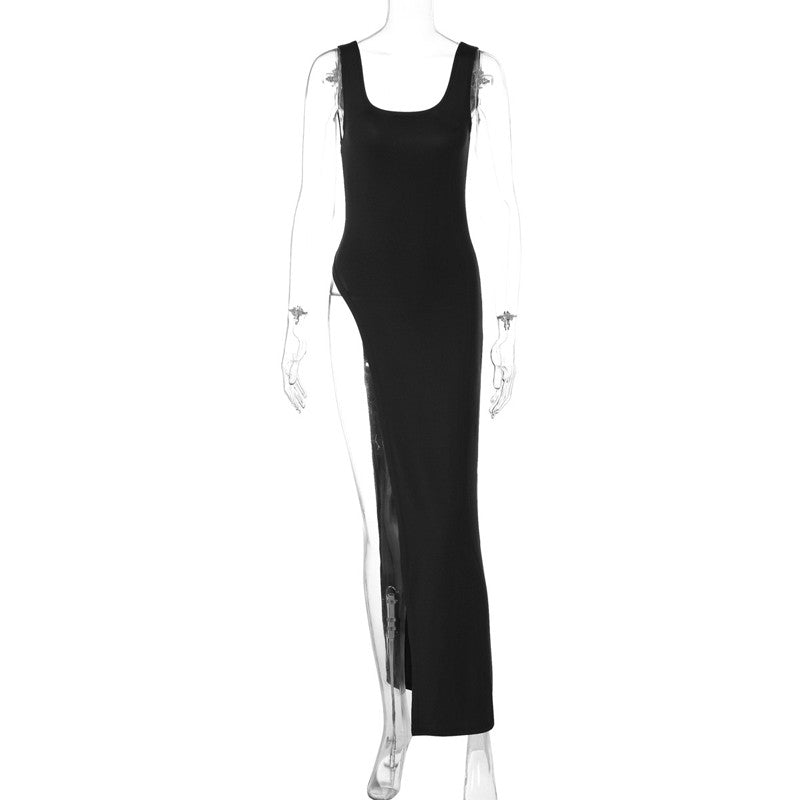 2025 Sexy Sleeveless Side High Split Dress Solid Backless Women Midi Dresses Sum