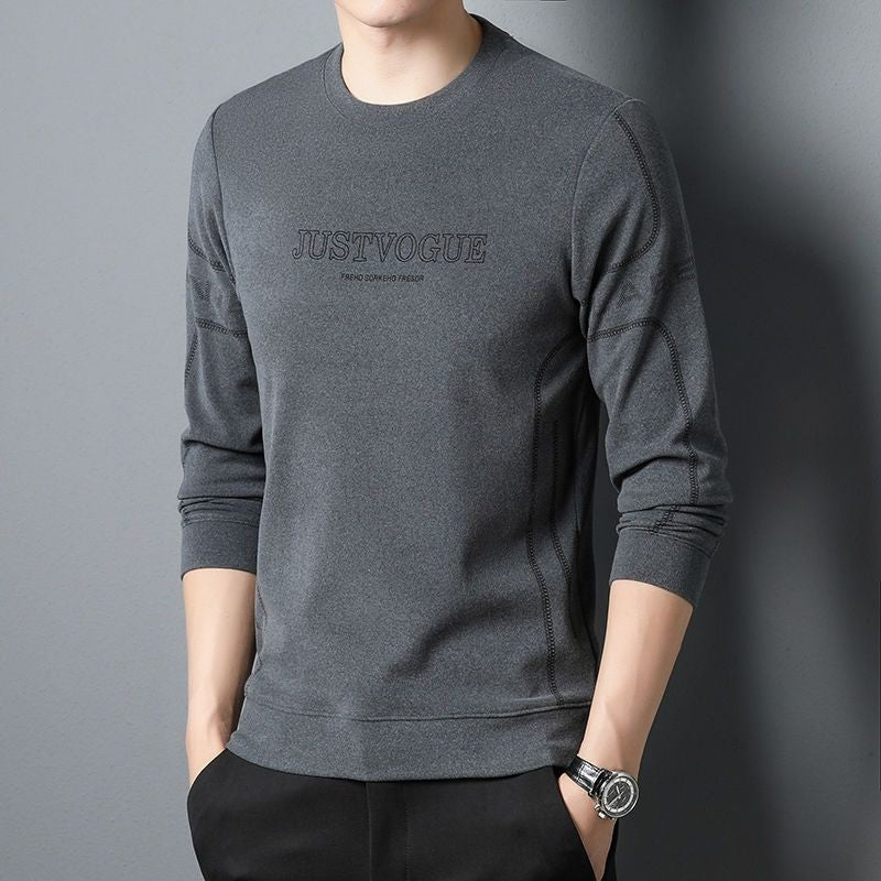 Round Neck Pullover Sweatshirt Men Thermal Underwear Double Fleece Lining Long Sleeve T-Shirt Casual