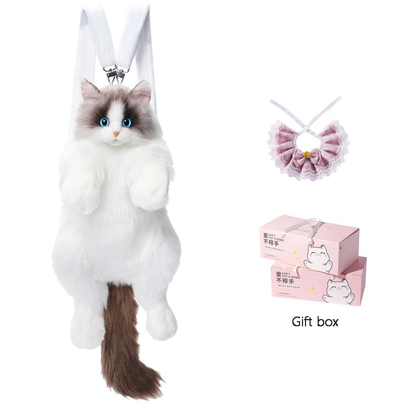 Mochila de Gato de Pelúcia Super Realista Bolsa de Compras para Viagem Bolsa Escolar de Gato de Desenho Animado Bonito Bolsa de Pelúcia Presente para Meninas