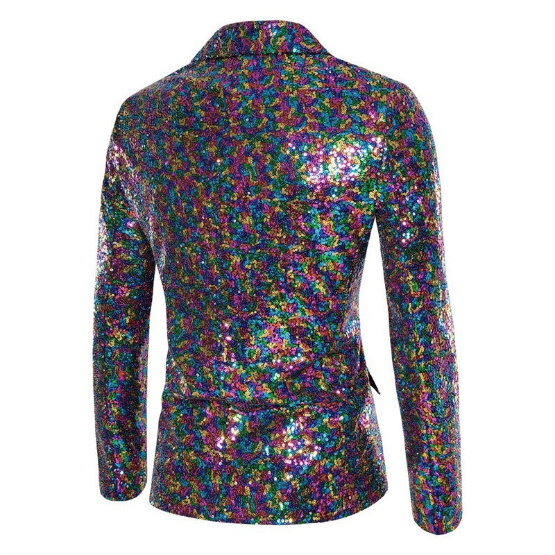 Fashion Men Luxurious Sequin Suit Jacket Green / Silver Men's Bar KTV Stage Dress Male Blazer Coat