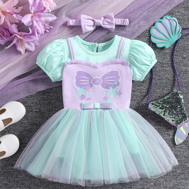 Infant Baby Girl Jumpsuit Dress Little Girl Princess Romper Dress With Headbands Kids Clothes Size 70-80-90-100