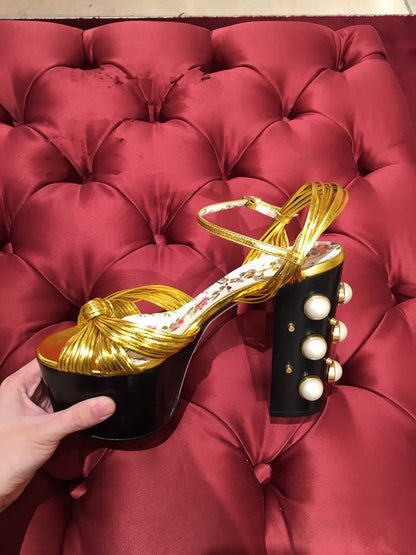 Luxury Brand Women's Summer Fashion Metal Platform Sandals Large 34-42 Super High Heel Thick Bottom Rivet Party Women's Shoes