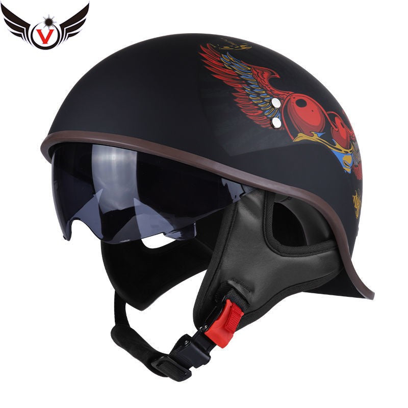 V Half-helmet for Harley Motorcycle Cocked Helmet Retro Helmet Lightweight Four Seasons Unisex Helmet Motorcycle Accessories
