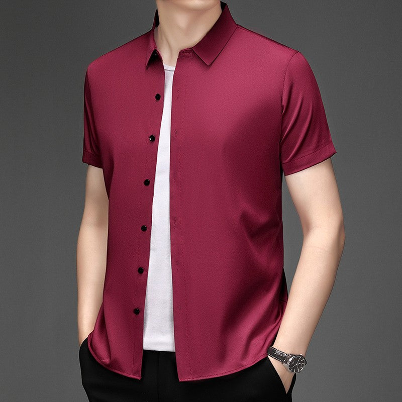 New Men's Business Casual Short Sleeved Solid Color Shirt Wrinkle Resistant Wrinkle Free Comfortable All Season Versatile Top