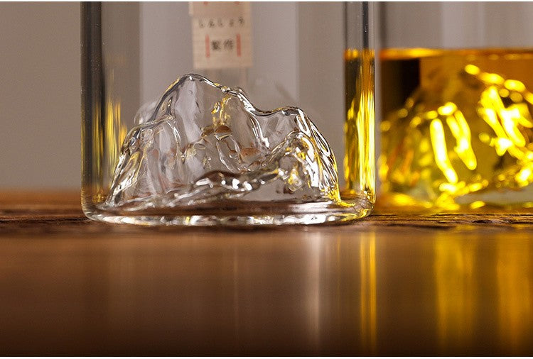 Conjunto de Copos de Uísque de Montanha Glacial 3D Japonesa - Copos Baixos & para Pedras com Caixa de Presente de Madeira para Uísque, Vodka, Vinho